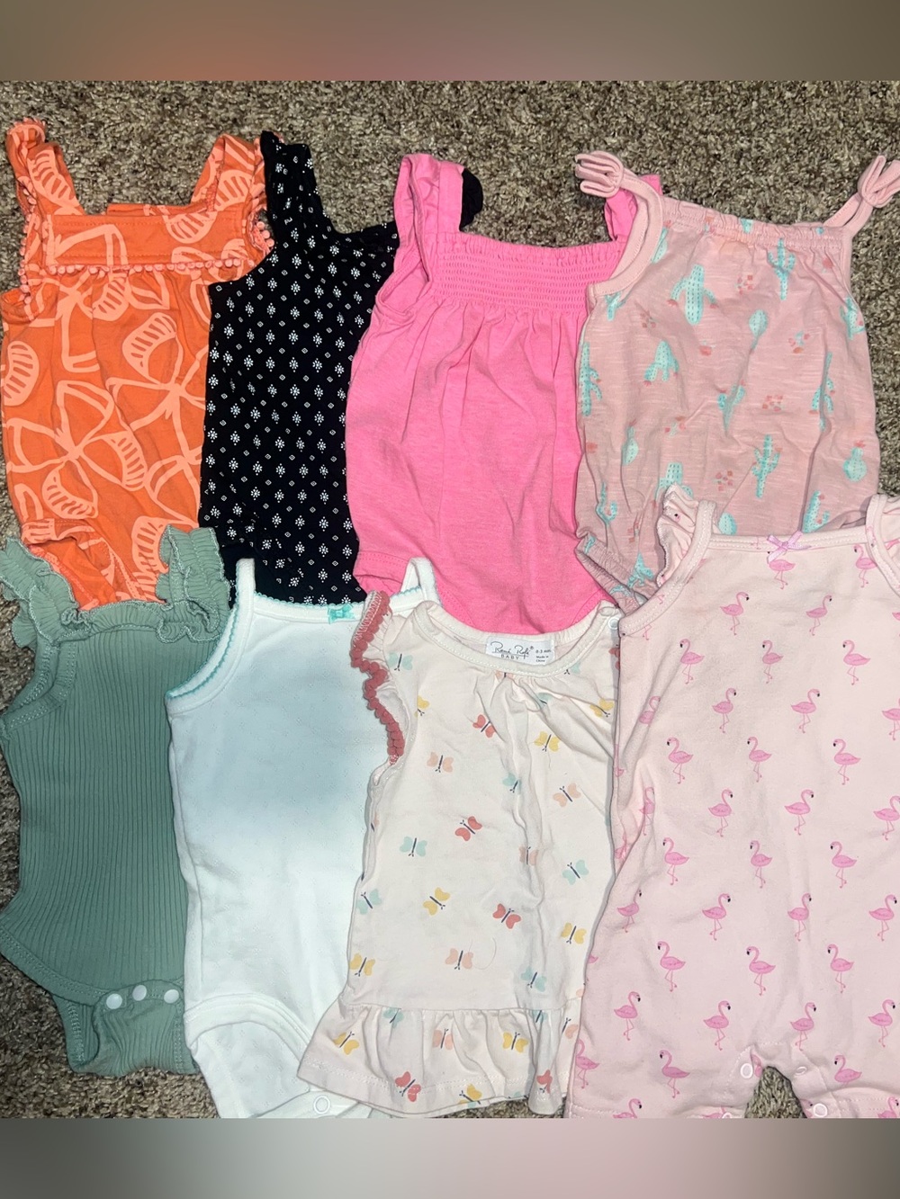 Baby Bundle Girls Summer Tank Top Rompers 3/6M Cactus Flamingo Butterfly Ruffle